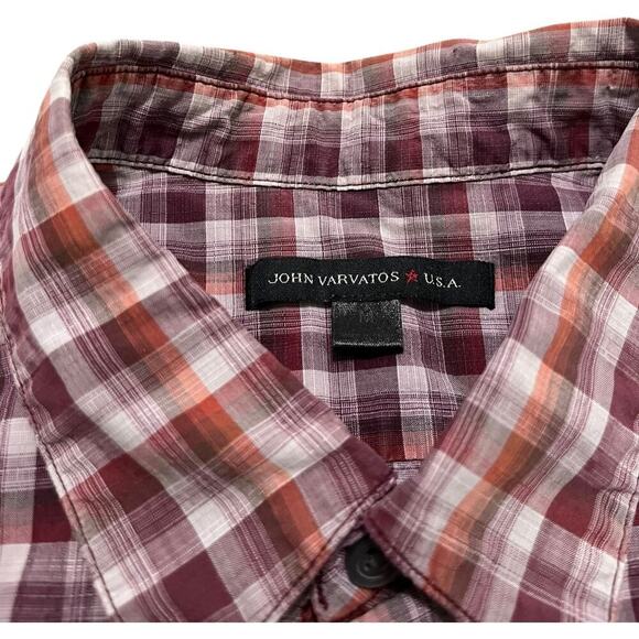 John Varvatos Burgundy Plaid Button Up Shirt - Picture 4 of 5